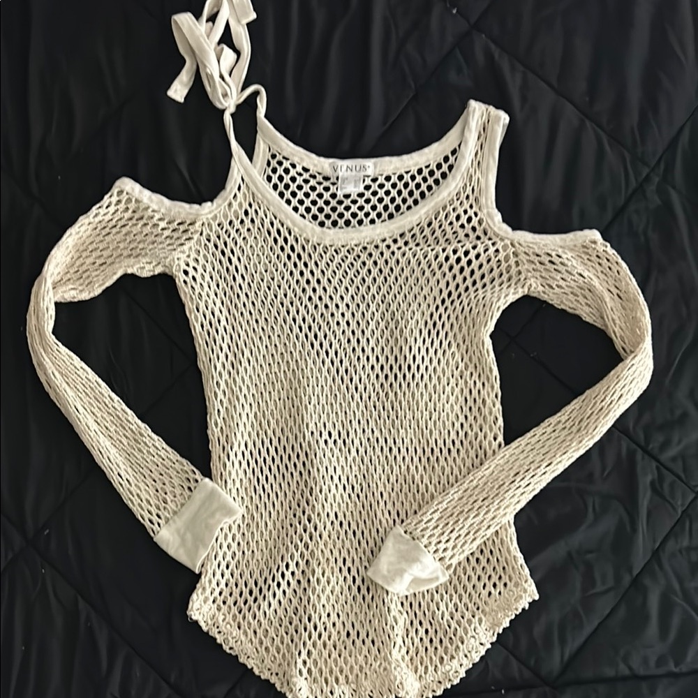 Cream Knit Cold Shoulder Top
